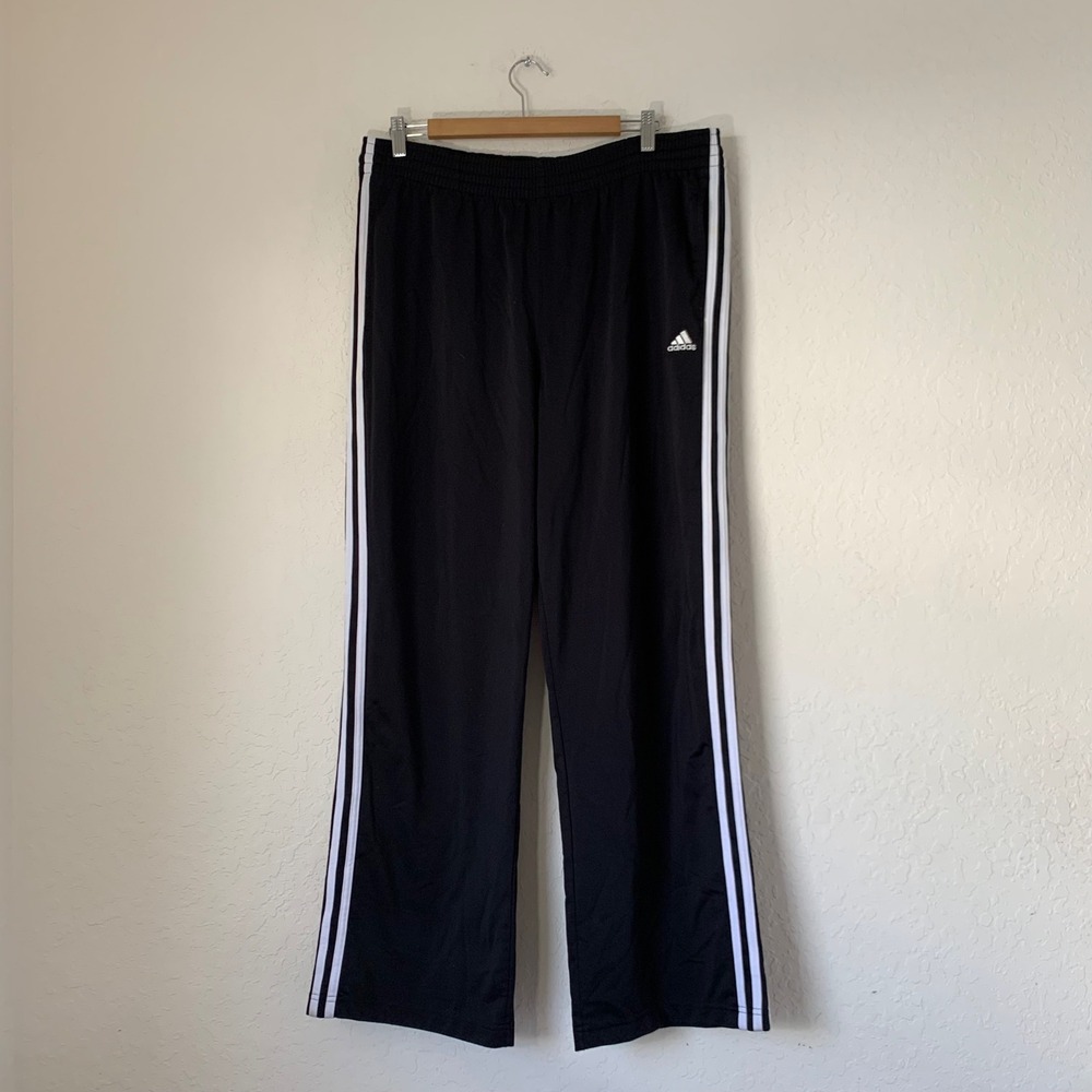 Adidas Track Pants Mens Large Black 3-Stripe Straight Warmup Athletic Sporty Gym